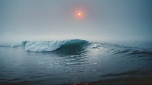 ai generated, wave, ocean, surf, moon, landscape, nature, sunset