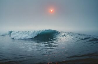 ai generated, wave, ocean, surf, moon, landscape, nature, sunset
